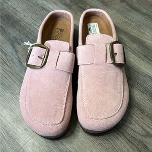 White Mountain Pink Suede Mules with Buckle
